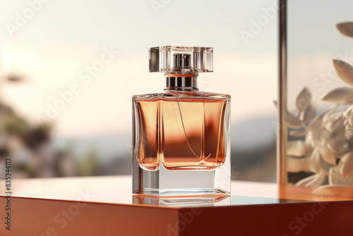 Blank perfume bottle in hard box for branding 3d render photo