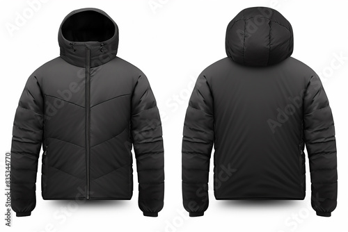 Blank template black down jacket with zipped