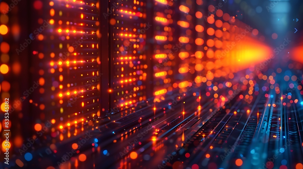 A high-tech illustration of Photon Flux, showing a network of fiber optic cables in a data center, with visible pulses of light traveling at high speed, symbolizing data transfer and communication. A high-tech illustration of Photon Flux, showing a network of fiber optic cables in a data center, with visible pulses of light traveling at high speed, symbolizing data transfer and communication.