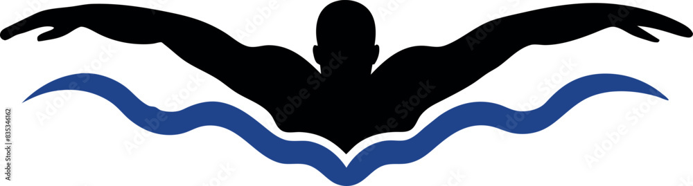 Swimming logo concept, A Swimmer Swimming on the water logo vector art illustration, 