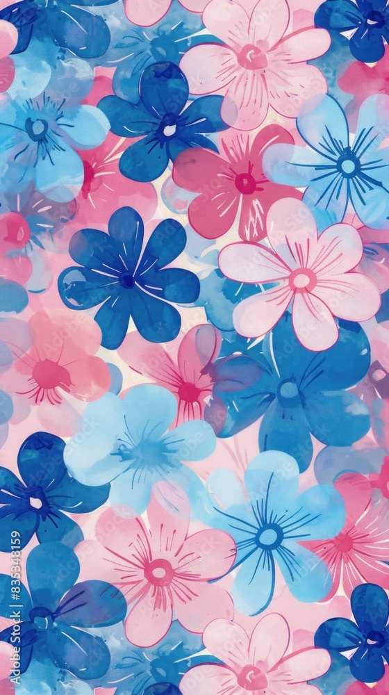 A whimsical, two-tone background with a pattern of dancing flowers in pink and blue, reminiscent of a spring garden. A whimsical, two-tone background with a pattern of dancing flowers in pink and blue, reminiscent of a spring garden.