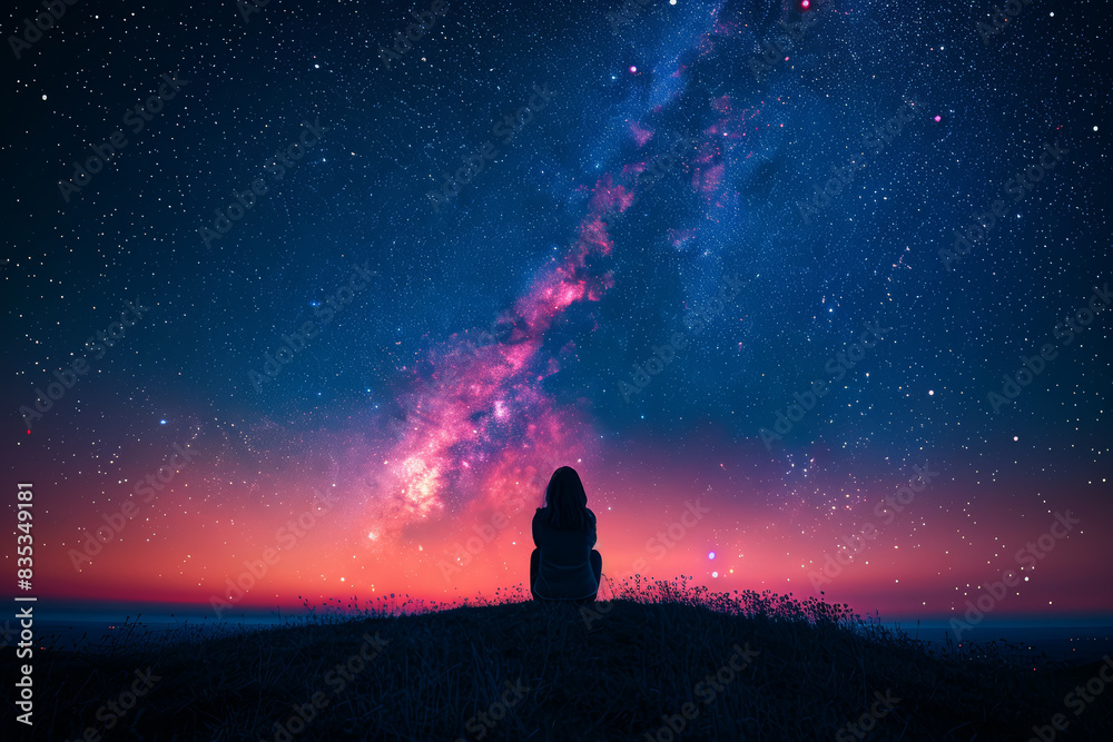 Fototapeta premium A night sky transitioning into a bright day. Concept of darkness vs. light. Generative Ai.