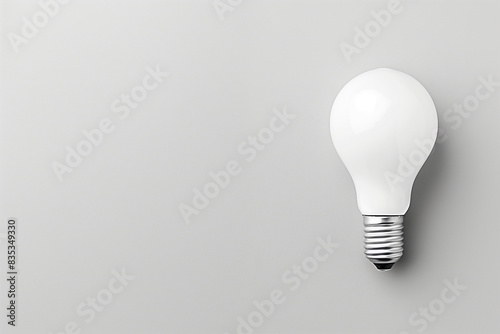Close-up of white lightbulb on grey background with copy space