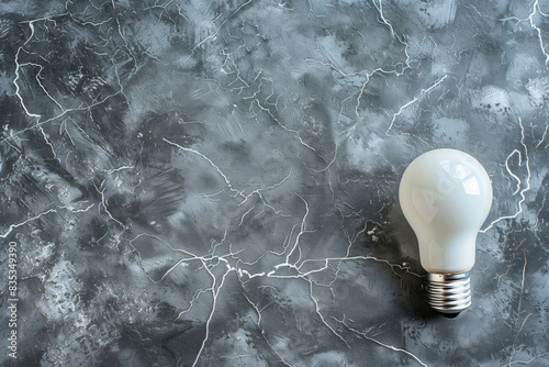 Close-up of white lightbulb on grey background with copy space