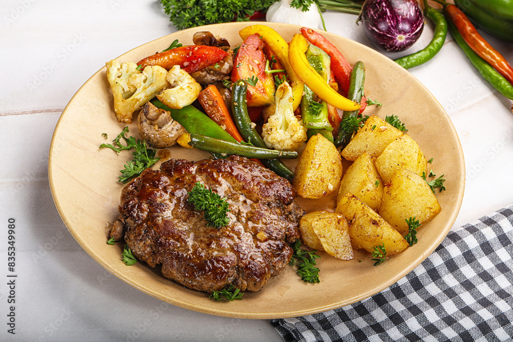 Roasted beef steak with potato Roasted beef steak with potato