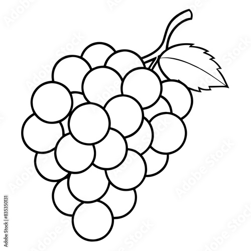 Vector illustration of a bunch of grapes with a leaf, perfect for coloring books and educational materials
