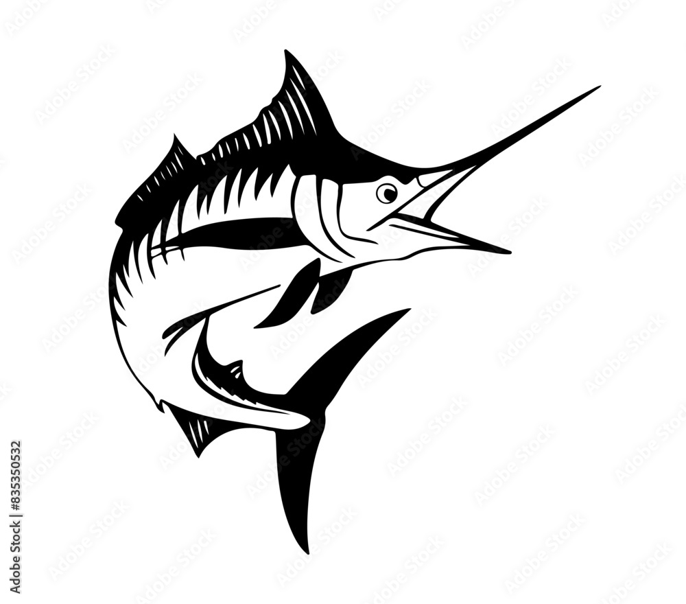 Marlin Fish Jump Hand Drawn Illustration Isolated
