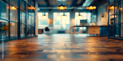 Front view of a loft open space office interior Blur background. Modern office interior