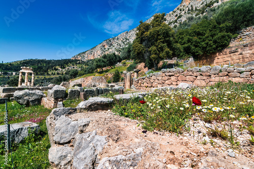 Remains of the Tholos of Athena Pronaia at the Delphi site photo