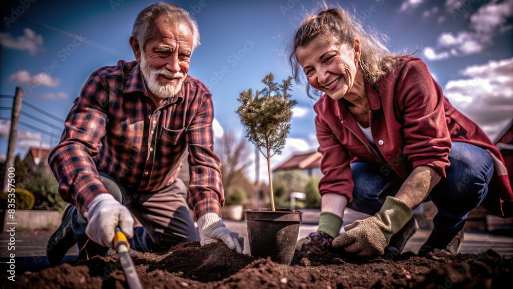 People planting trees in a community park. World Environment Day People planting trees in a community park. World Environment Day