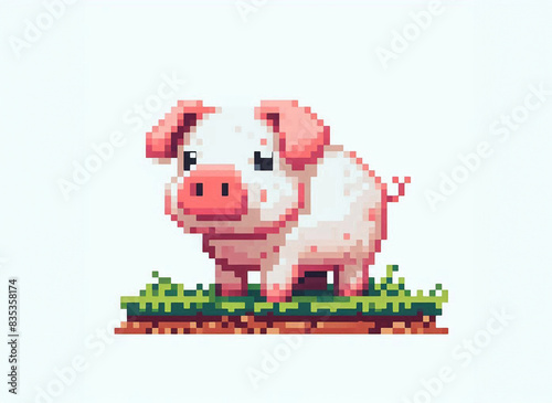 Pixel art illustration of cute pig on a pasture © Aul Zitzke