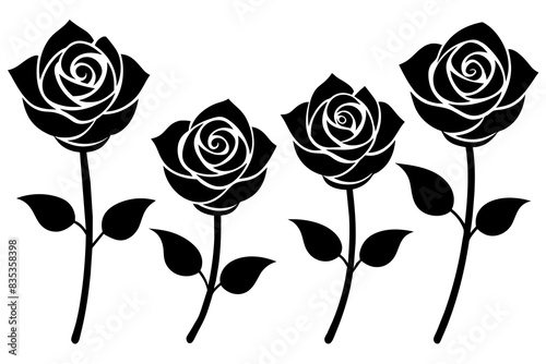 rose flower set silhouette vector illustration