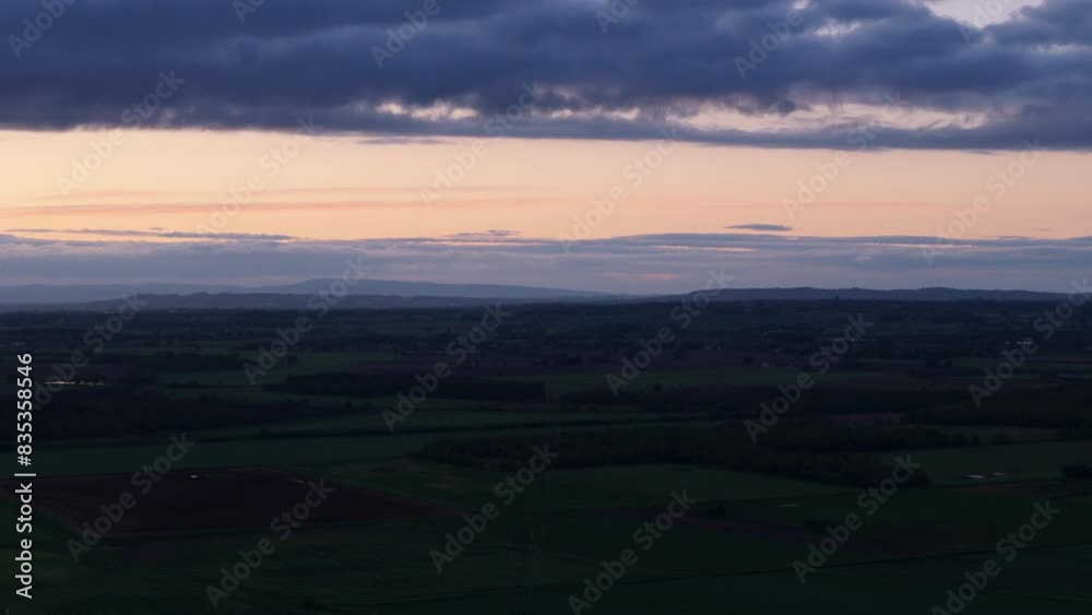 Aerial view of beautiful sunrise in English countryside Aerial view of beautiful sunrise in English countryside