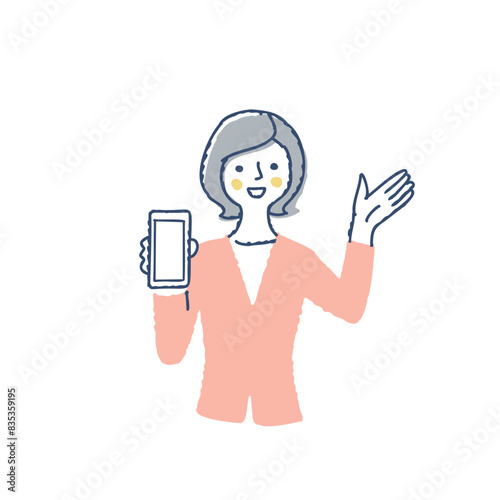 スマートフォンの画面を見せて説明する女性