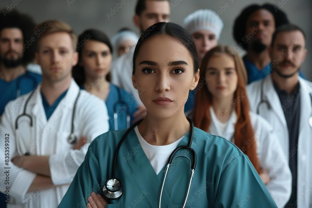 Group of female medical activists show solidarity in protest Group of female medical activists show solidarity in protest