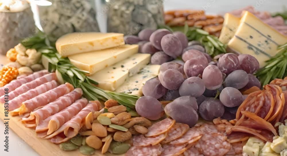 Artistic presentation of charcuterie board featuring cheeses, meats, nuts, and seeds. Concept Charcuterie Board Photography, Food Styling, Artistic Food Presentation, Gourmet Appetizers Artistic presentation of charcuterie board featuring cheeses, meats, nuts, and seeds. Concept Charcuterie Board Photography, Food Styling, Artistic Food Presentation, Gourmet Appetizers