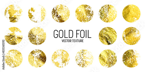 Grunge gold foil, shiny handmade circles. Golden glittering texture, pattern. Luxury shining hand drawn background. Wedding, greeting card decoration elements. Modern art. Vector illustration