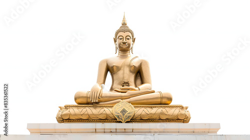 The big seated buddha statue (buddha dhammakaya dhepmongkol) at wat paknam phasi charoen (temple) in bangkok, thailand isolated on white background, text area, png
 photo