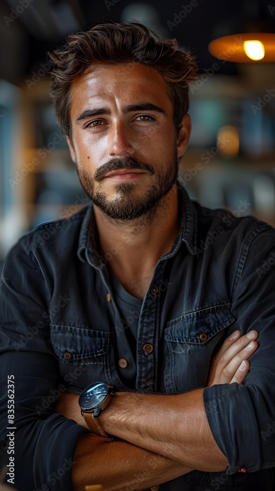 Forward-Thinking Young Professional in Minimalist Office Illuminated by Soft Overhead Light Forward-Thinking Young Professional in Minimalist Office Illuminated by Soft Overhead Light