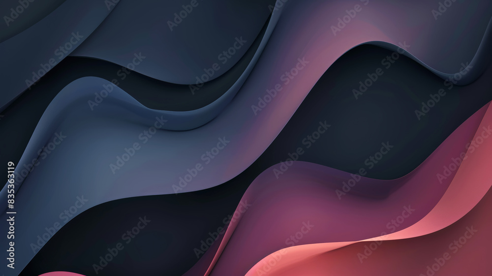 Motion background with smooth 3d wave shapes, dark matte pastel palette. business aesthetic concept. Generative AI
