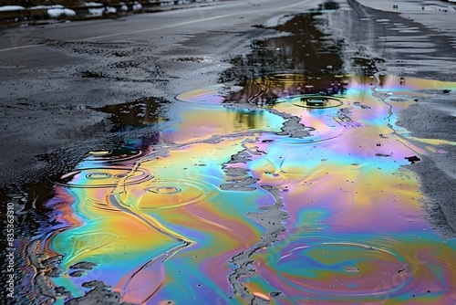 Vivid Rainbow Colors on Wet Street from Gasoline Spill photo