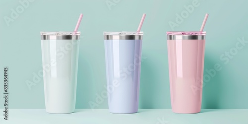3D Rendering tumbler bottle mockups in blue and pink colors