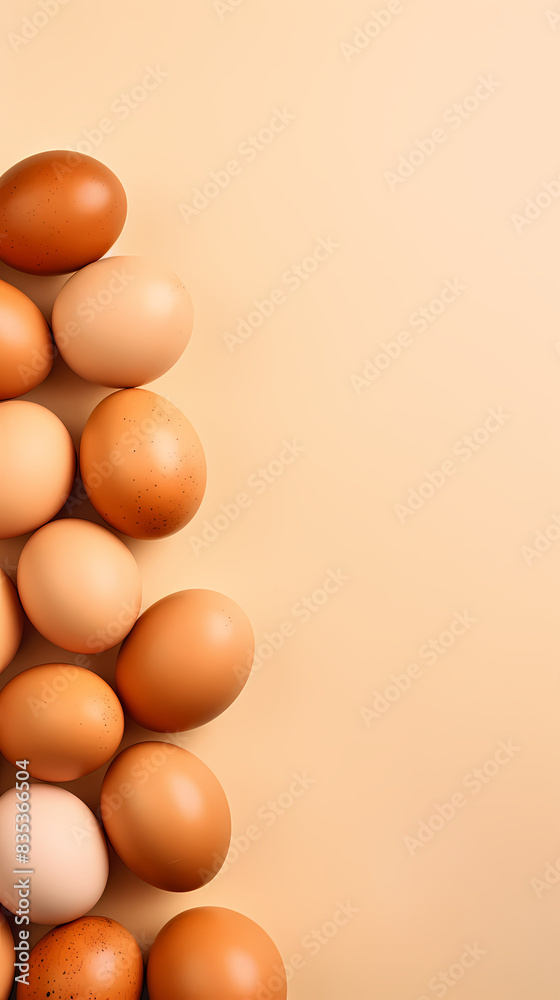 A pile of eggs on an orange background A pile of eggs on an orange background