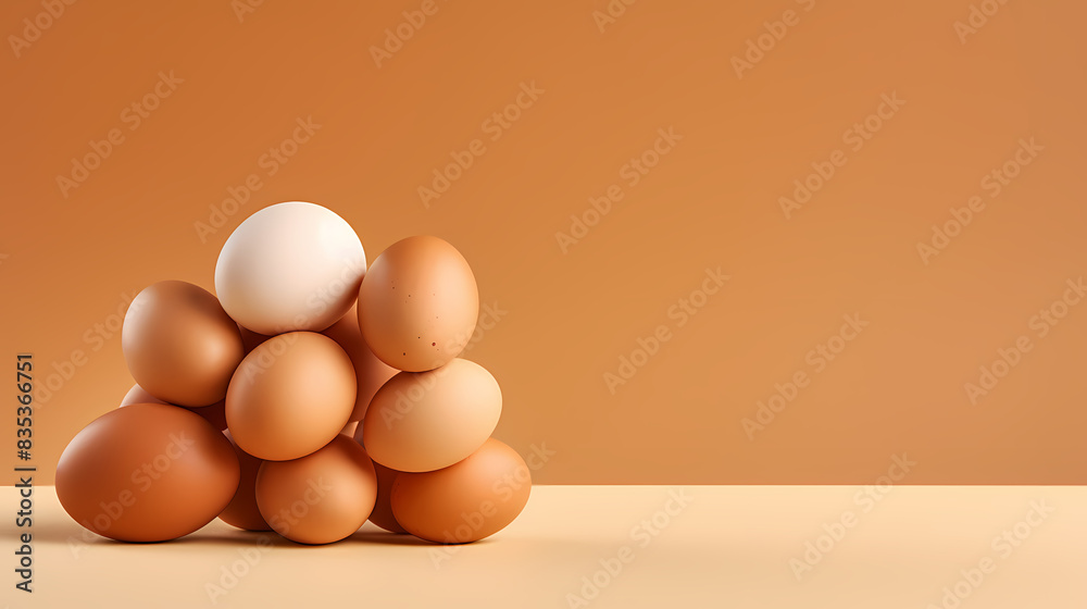 A pile of eggs on an orange background A pile of eggs on an orange background