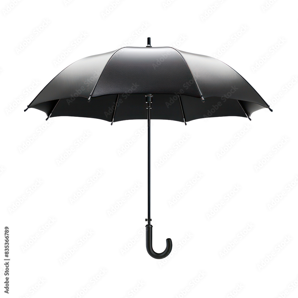 Classic black umbrella with a curved handle. Ideal for rain protection. Isolated on a white background in high-resolution. transparent backgrounds Classic black umbrella with a curved handle. Ideal for rain protection. Isolated on a white background in high-resolution. transparent backgrounds