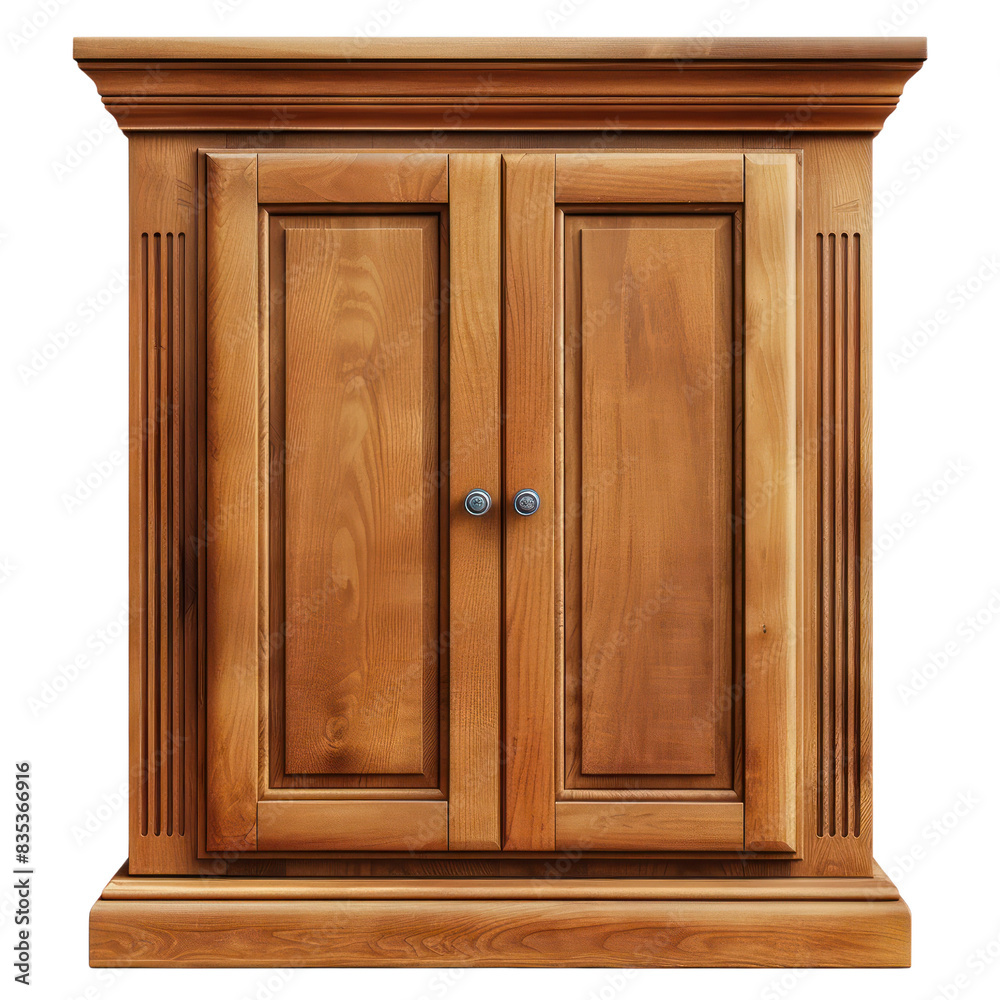 Classic wooden cabinet with double doors, ideal for living room or bedroom storage. Crafted with natural wood and elegant design. transparent backgrounds Classic wooden cabinet with double doors, ideal for living room or bedroom storage. Crafted with natural wood and elegant design. transparent backgrounds