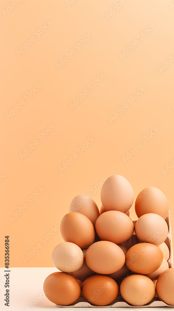 A pile of eggs on an orange background A pile of eggs on an orange background