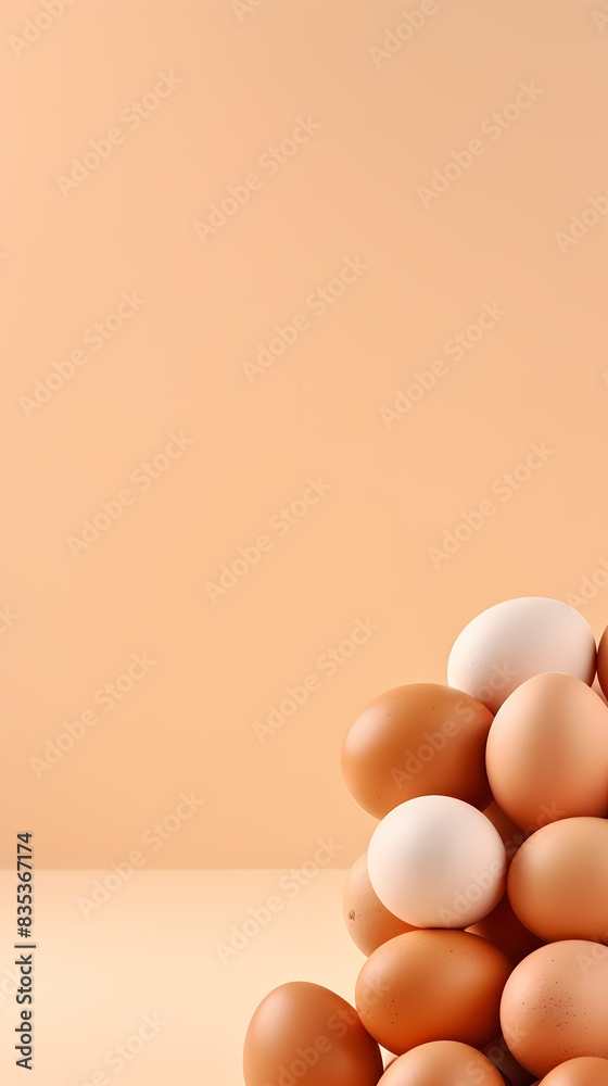 A pile of eggs on an orange background