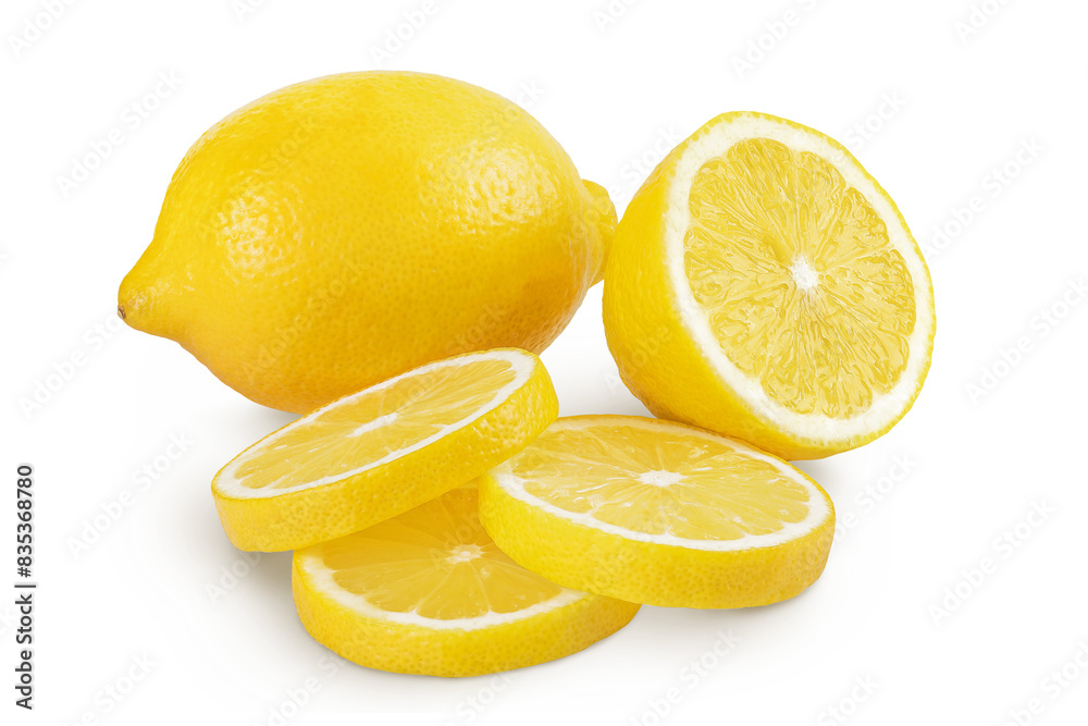 Ripe lemon slices isolated on white background with full depth of field. Ripe lemon slices isolated on white background with full depth of field.