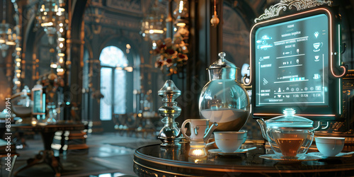 Neo-Victorian Tea House: A tea house with a Victorian-era aesthetic but equipped with modern technology such as holographic menus and robotic servers.