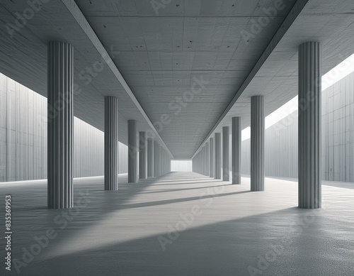 Abstract architecture background, empty rough concrete interior with diagonal columns.