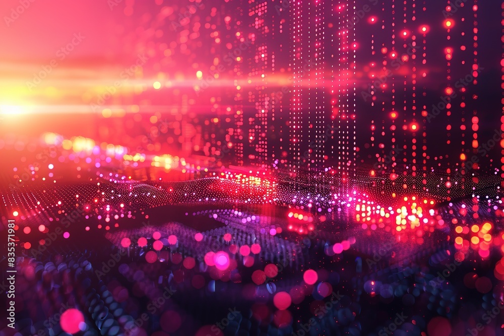 Fototapeta premium A colorful, abstract image of a cityscape with bright lights