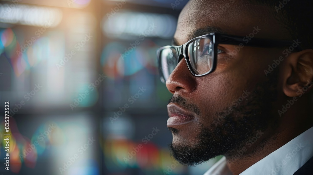 A man wearing glasses is staring off into the distance with a thoughtful expression on his face. A man wearing glasses is staring off into the distance with a thoughtful expression on his face.