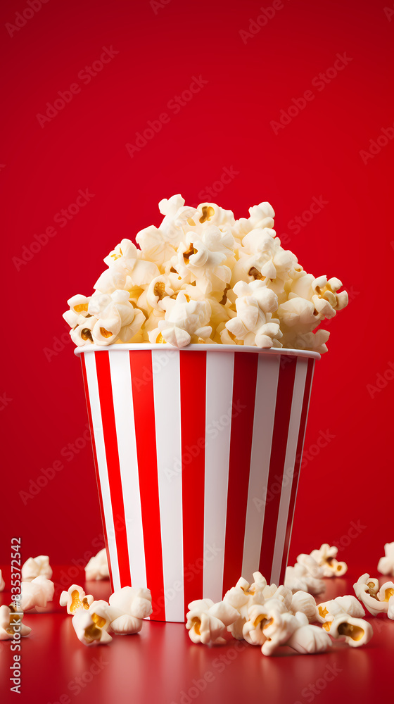 Striped bucket full of popcorn