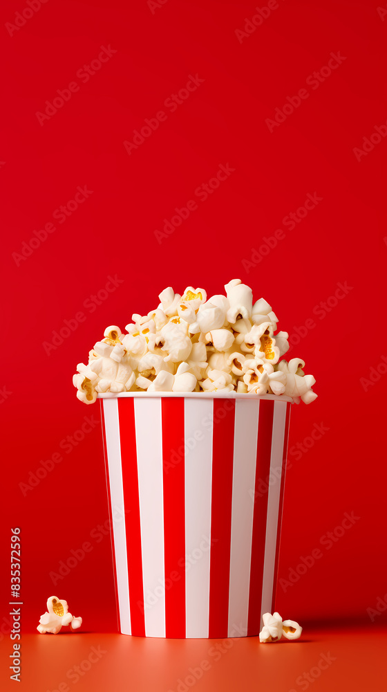 Striped bucket full of popcorn