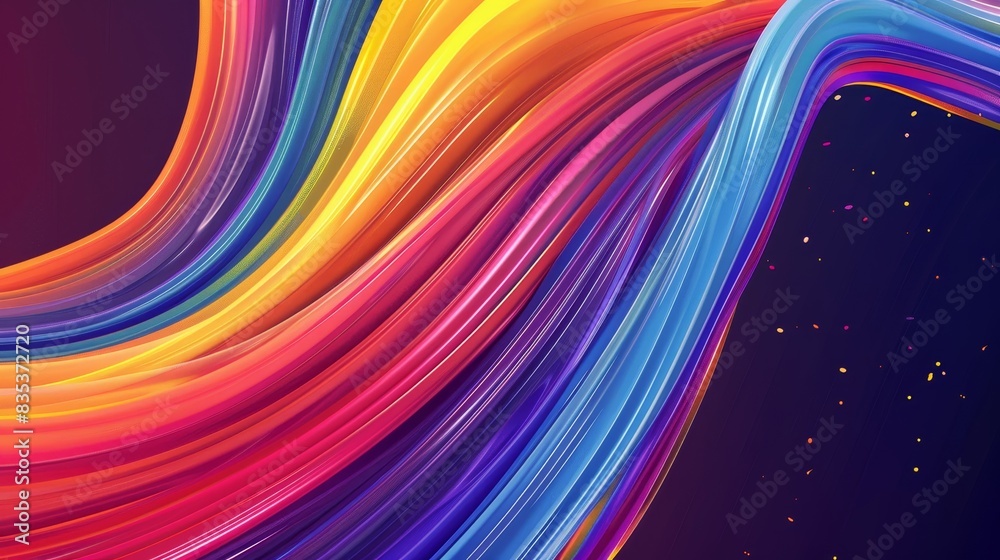 Naklejka premium Dynamic abstract design with vibrant lines and 'Happy Pride Month' text, celebrating LGBTQ+ pride. Perfect for diversity and inclusion themes