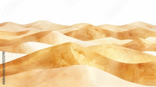 Expansive desert dunes border, depicted in watercolor, with a nature-inspired pattern of rolling dunes, creating an isolated watercolor illustration on a white background