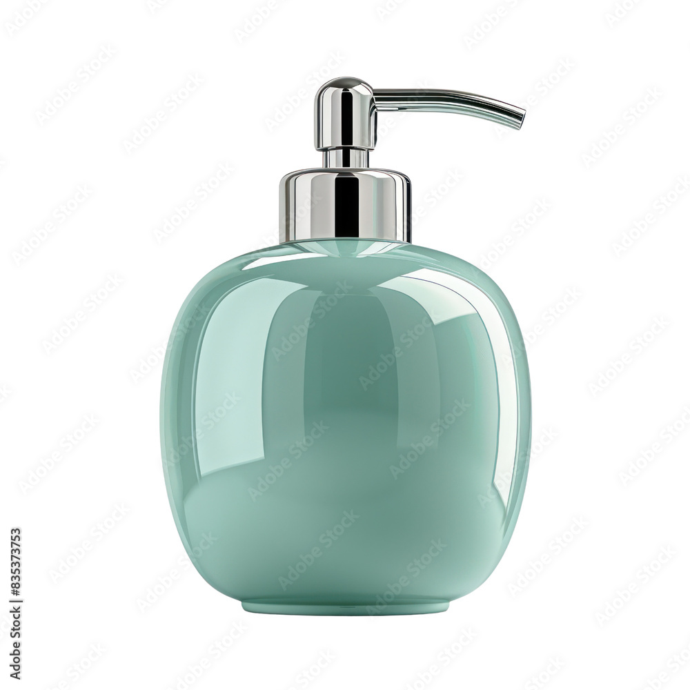 Elegant green soap dispenser with a chrome pump. Perfect for modern bathrooms and kitchens. High-quality design and functionality. transparent backgrounds Elegant green soap dispenser with a chrome pump. Perfect for modern bathrooms and kitchens. High-quality design and functionality. transparent backgrounds
