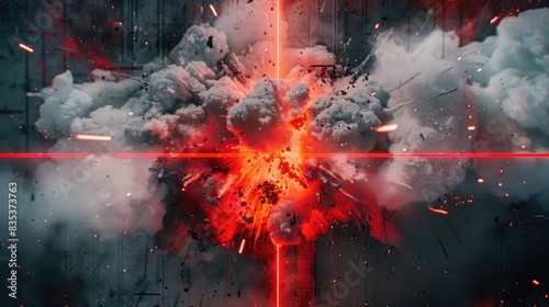 Explosion depicted by a red line crossing out a word photo