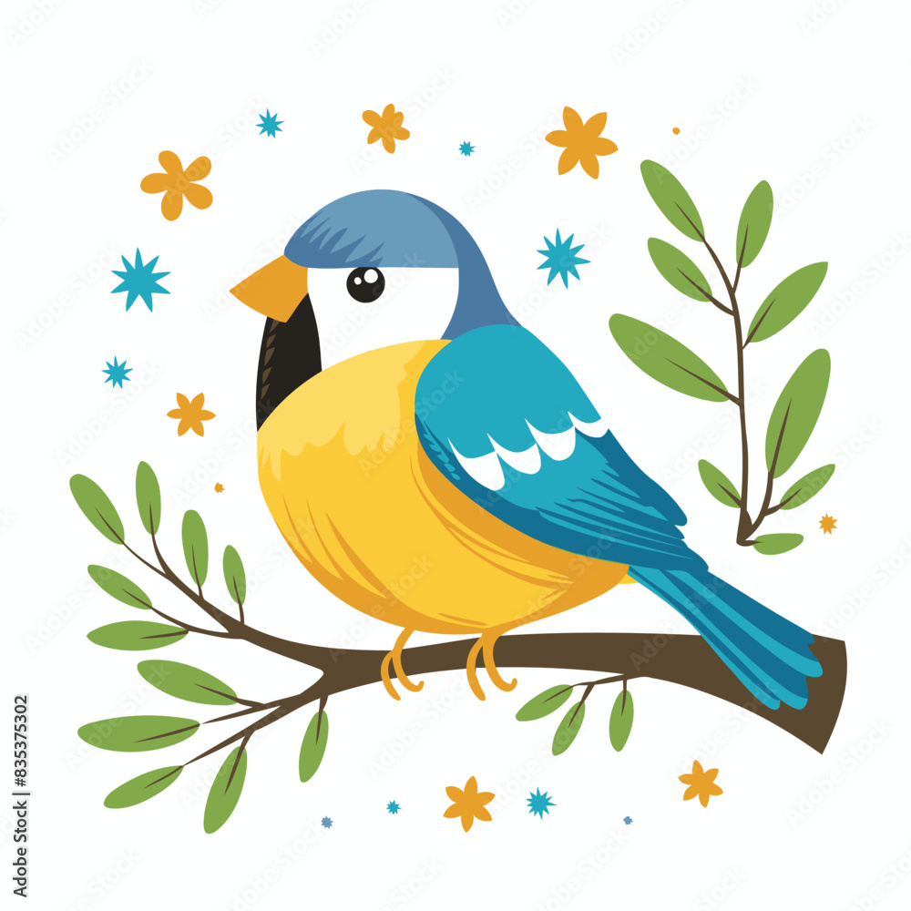 Fototapeta premium Robin Bird is a cute little bird character with a white background, vector illustration