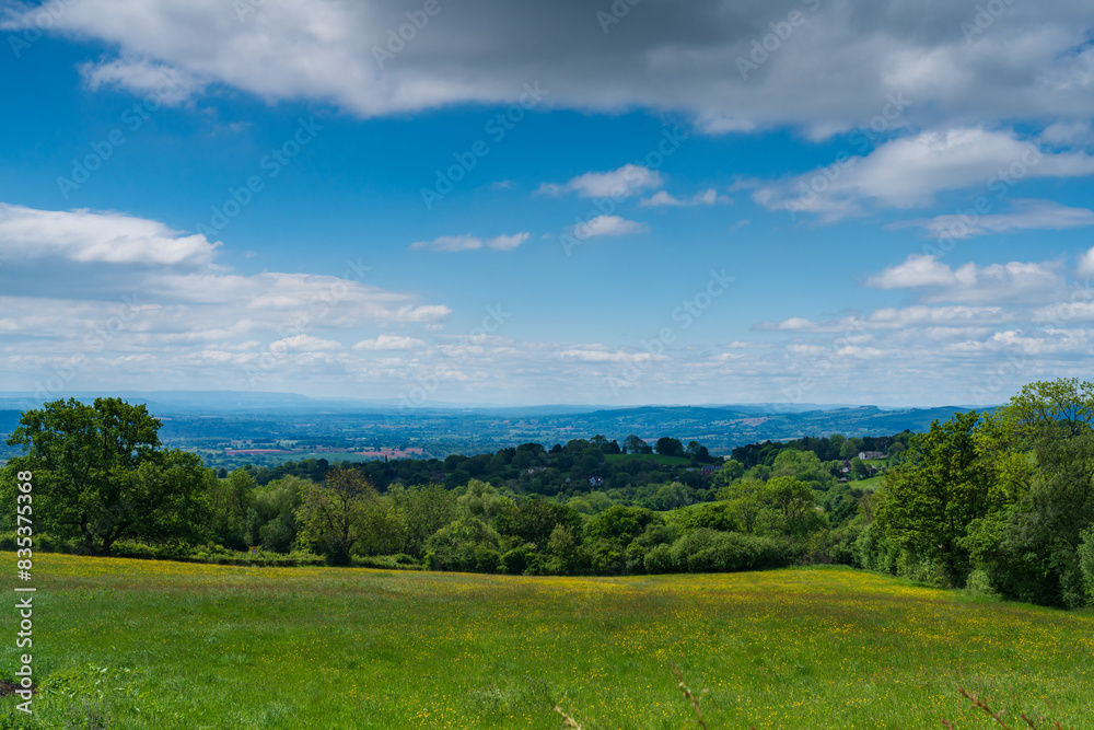 English Countryside View in Clee Hill, Shropshire, UK looking towards Wales in Landscape Orientation