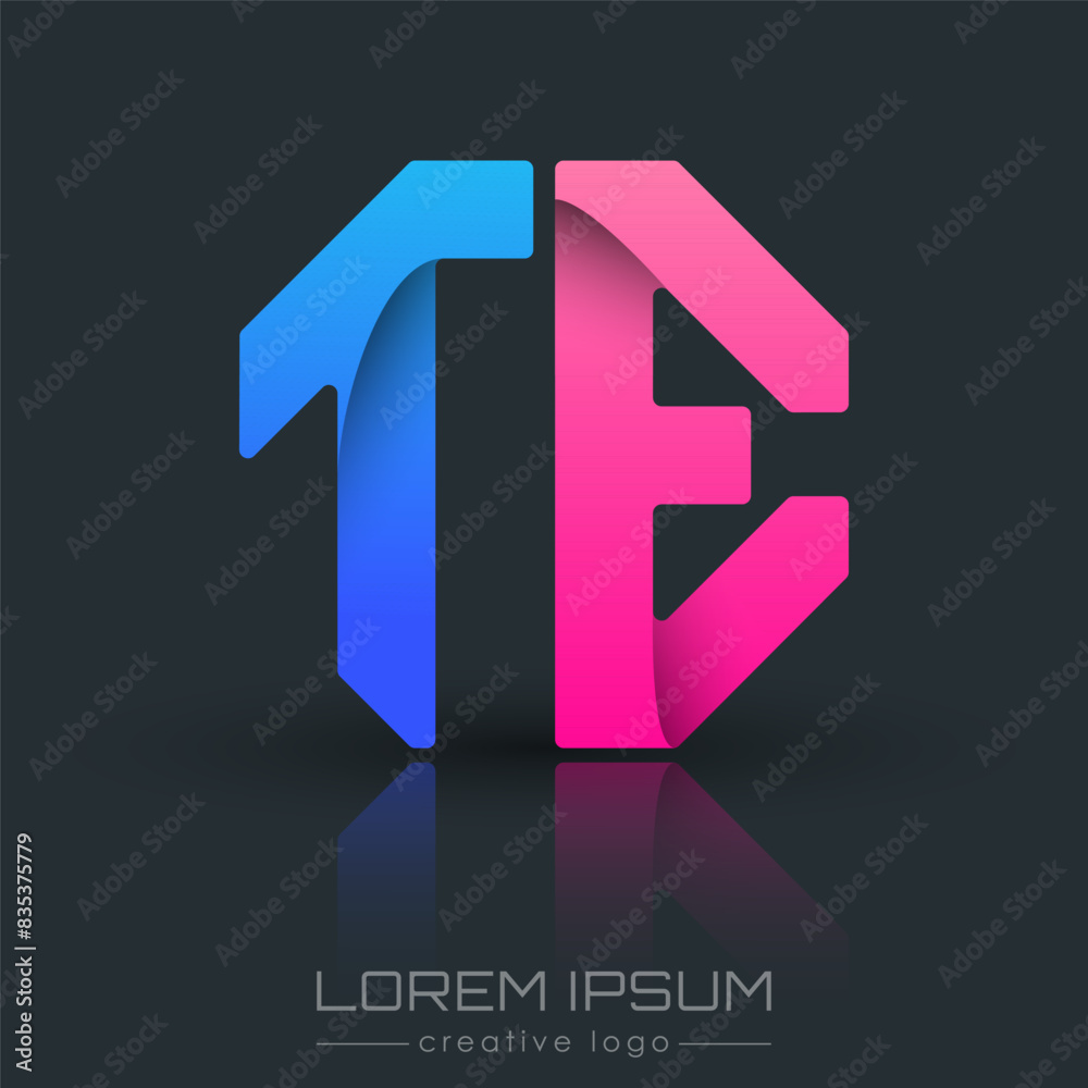 Creative design of the letters T and E. A template for a corporate brand, logo, and business card. A recognizable element of the brand name. The idea of thematic creativity Creative design of the letters T and E. A template for a corporate brand, logo, and business card. A recognizable element of the brand name. The idea of thematic creativity