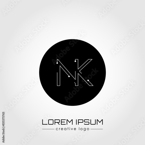 The creative logo is the letter N and K. A design element of a logo, business card, corporate sign or monogram. The idea of a thematic design