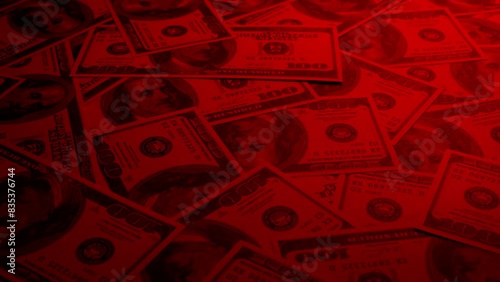 Many 100 Dollar Bills In Red Light
 photo