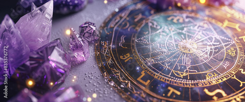 Astrology. Astrologer calculates natal chart and makes a forecast of fate Tarot cards  Fortune telling on tarot cards magic crystal  occultism  Esoteric background. Fortune telling tarot predictions