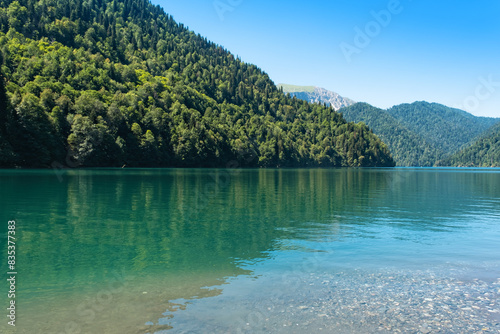 Natural landscape. Panorama view of the lake Small Ritsa. Ritsa National Park, Abkhazia © Ms VectorPlus